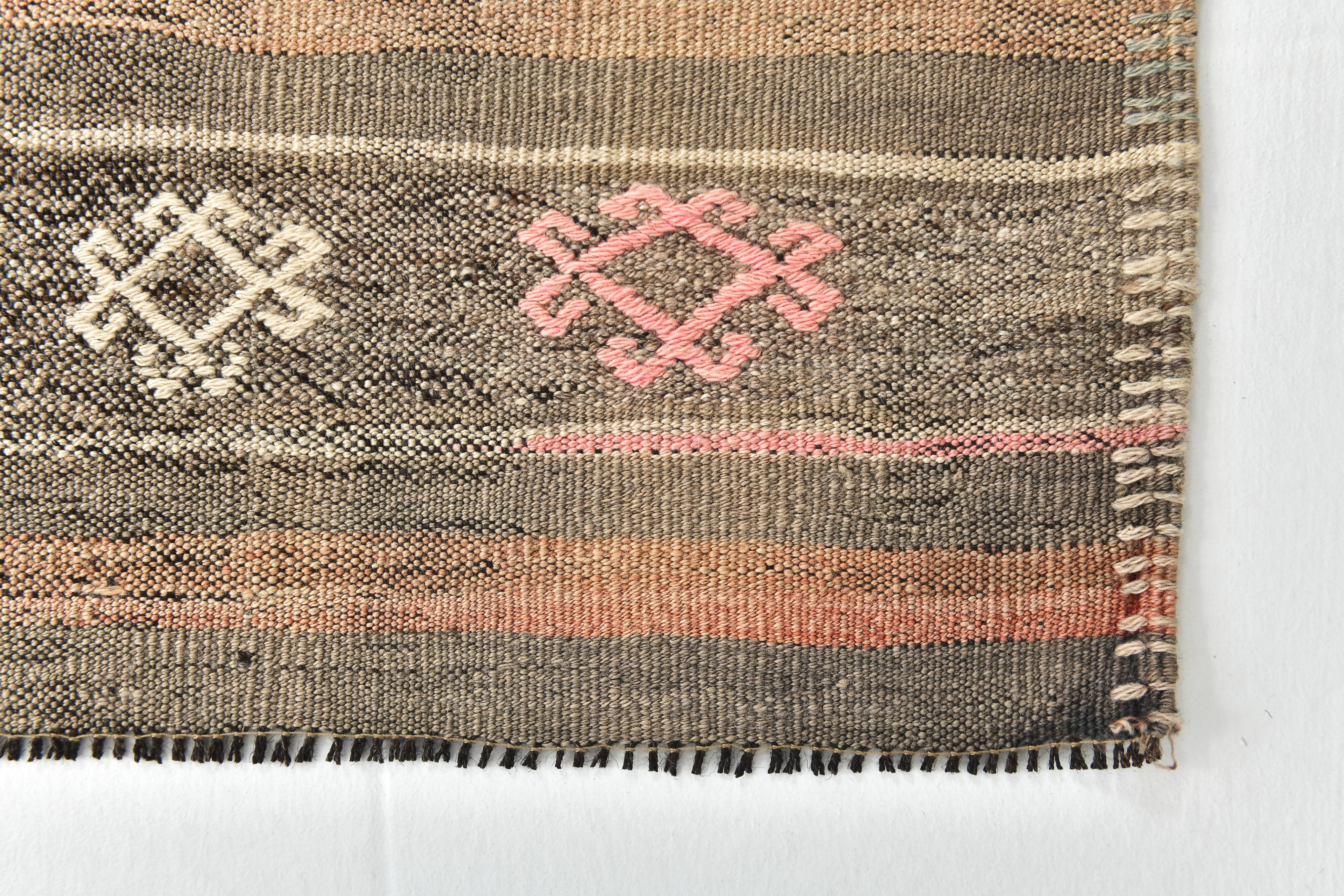 3x12 Brown Mustard Turkish Kilim Runner Rug 101x353Cm