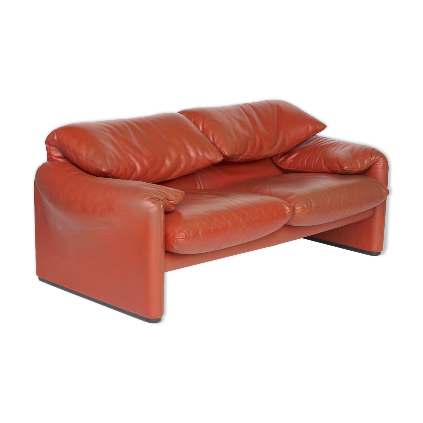 Italian Maralunga Leather Sofa by Vico Magistretti for Cassina