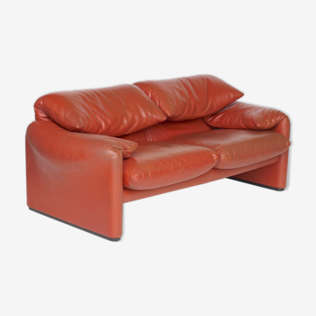 Italian Maralunga Leather Sofa by Vico Magistretti for Cassina