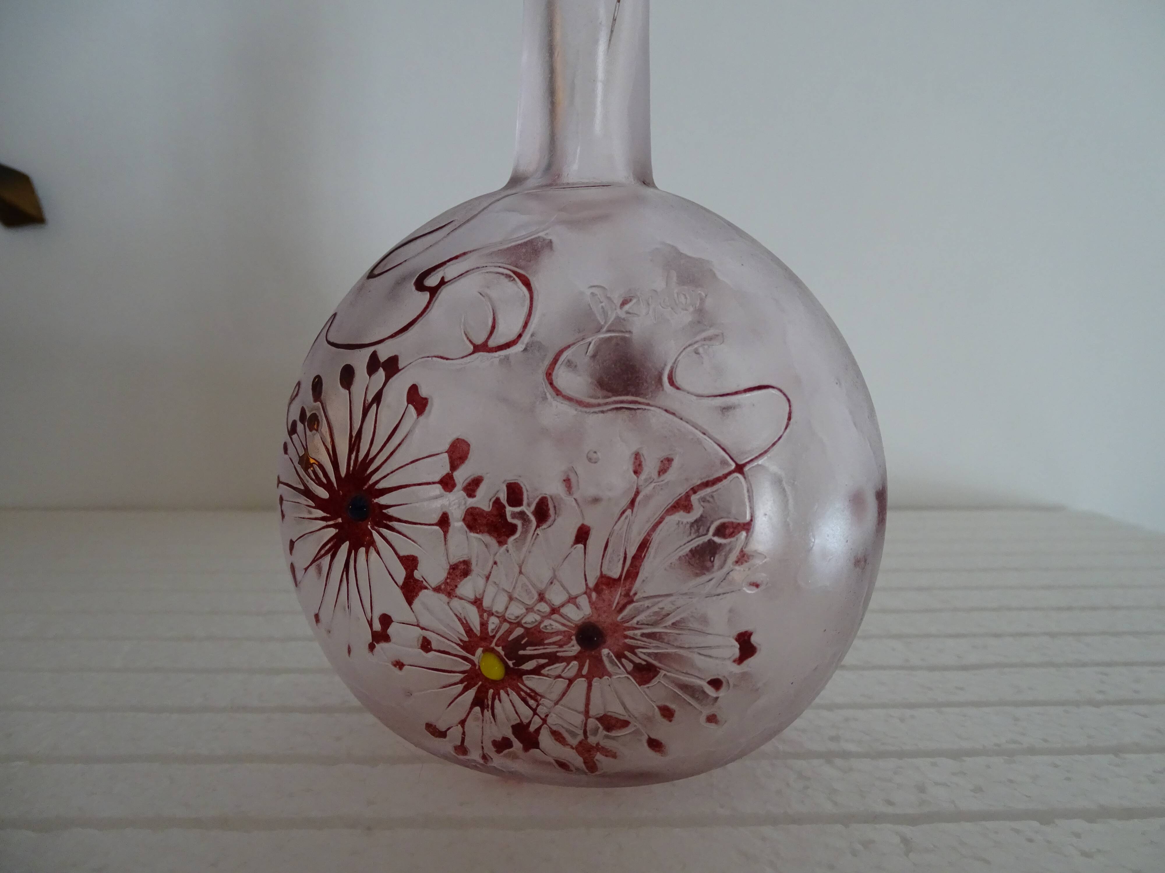 Acid-etched glass paste gourd vase signed bendor