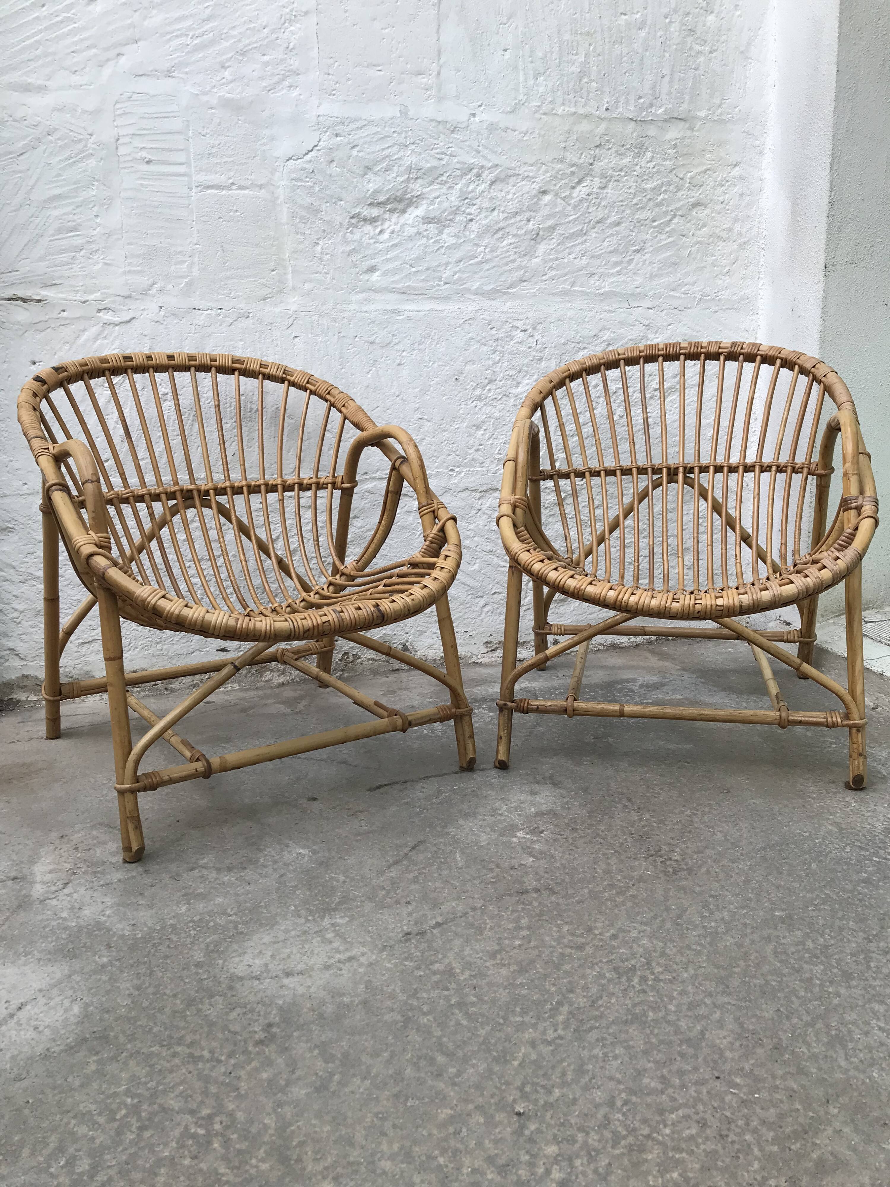 Pair of armchairs adult rattan basket