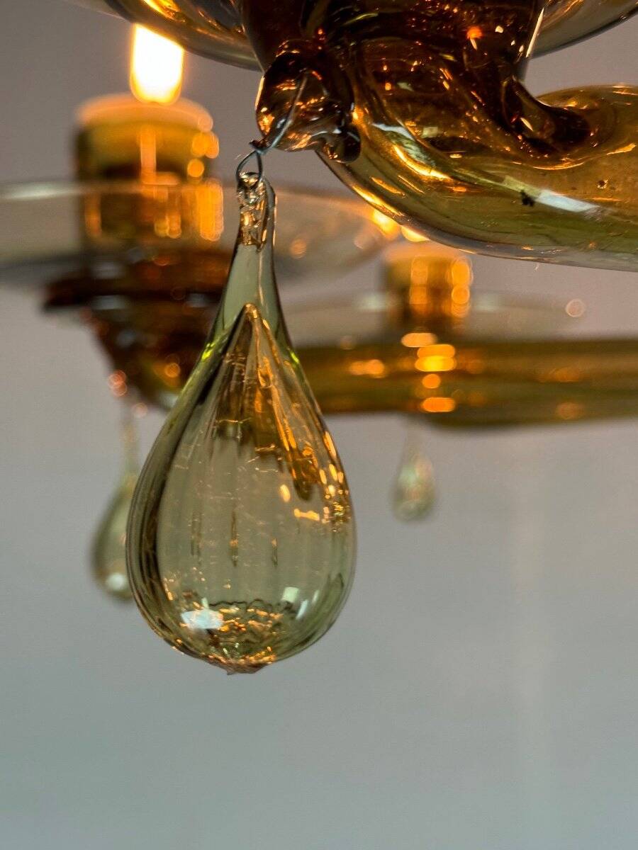 Venetian chandelier in mordoré murano glass by venini circa 1940