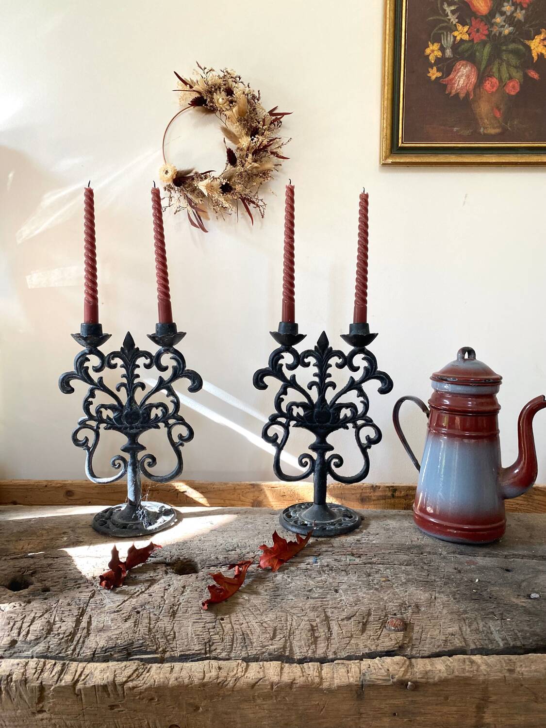 Black cast iron candlesticks, early 20th century, Neo-Rococo