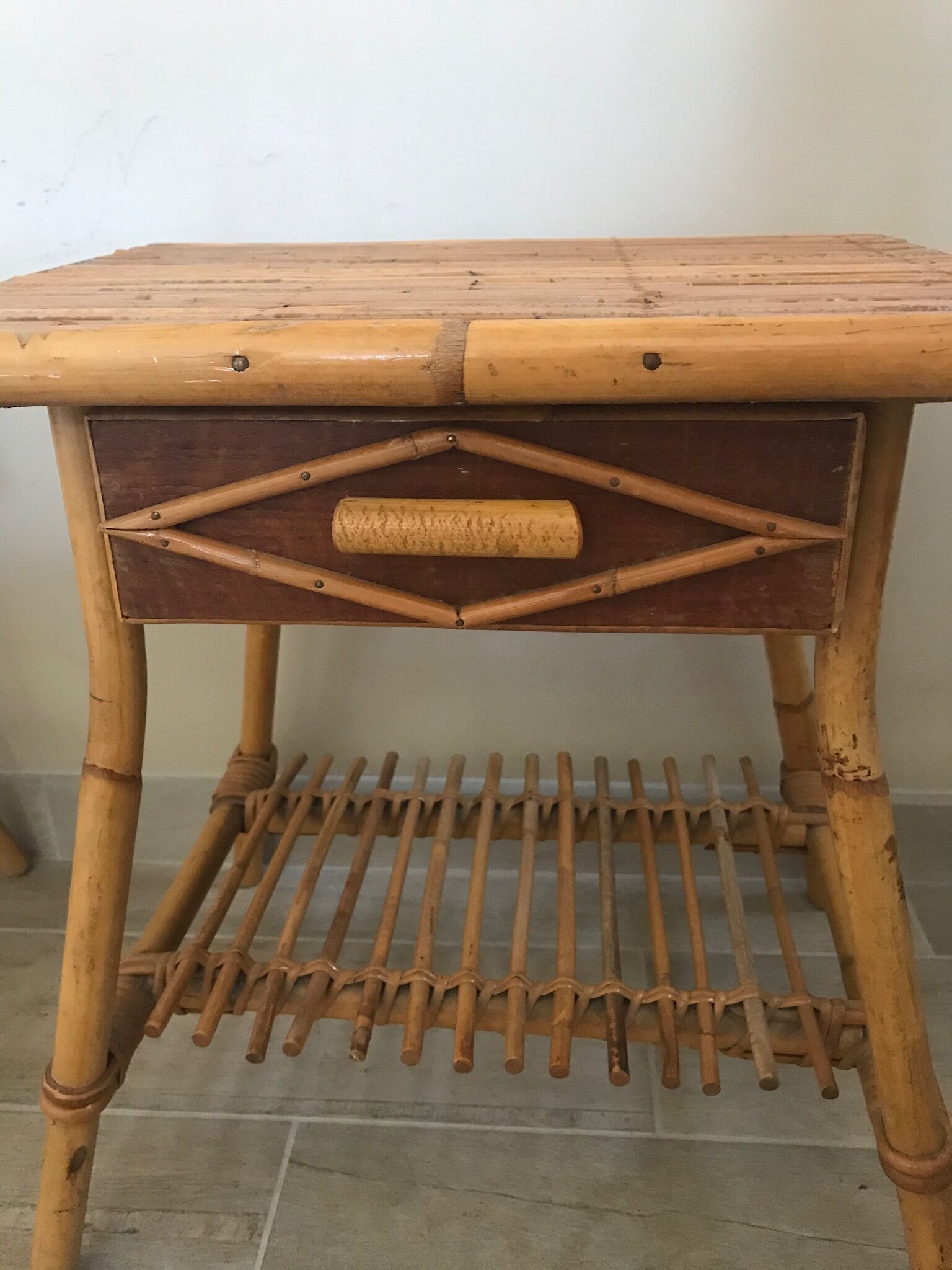 Pair of vintage rattan bedside tables 60 years