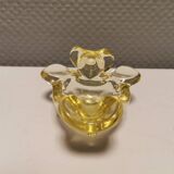 Mid-century yellowish crystal teddy bear ashtray from Vannes Le Châtel France