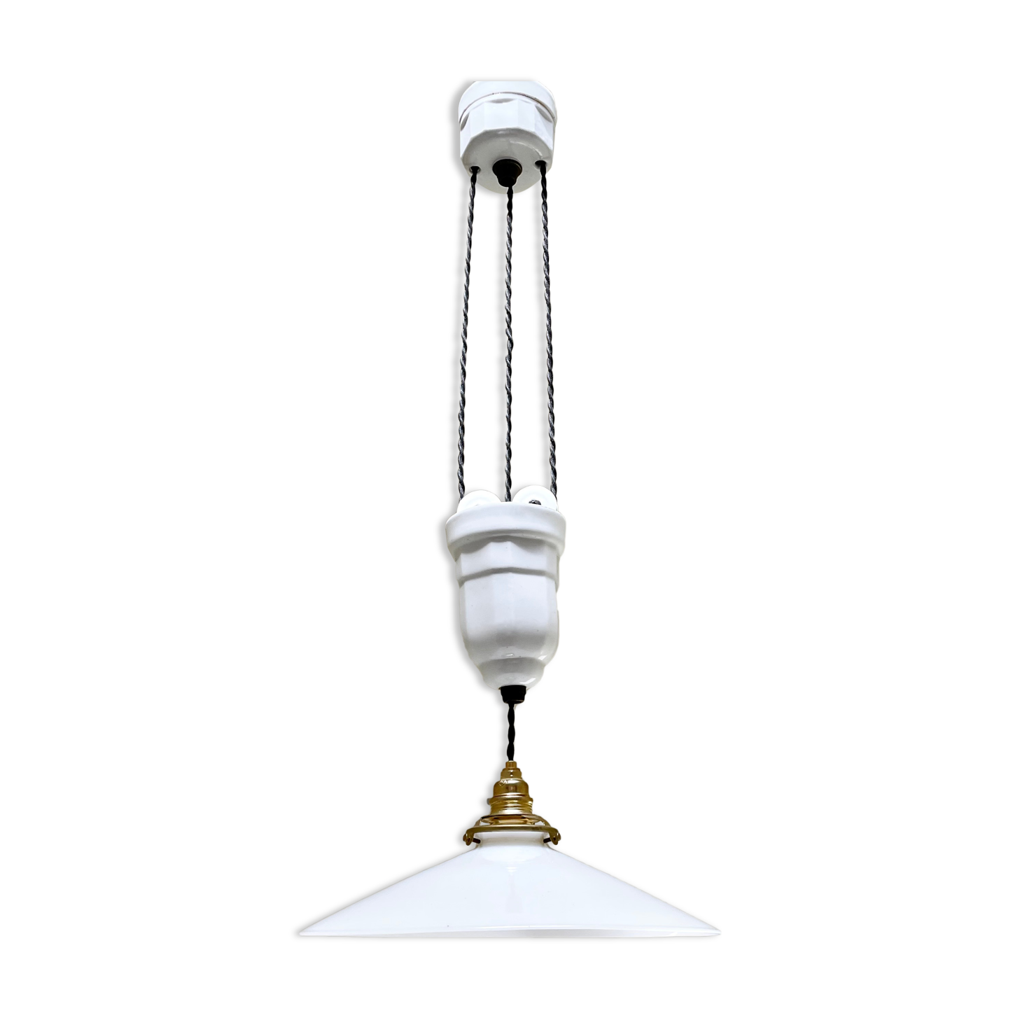 Opaline art deco suspension / rise and fall