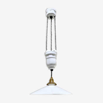 Opaline art deco suspension / rise and fall