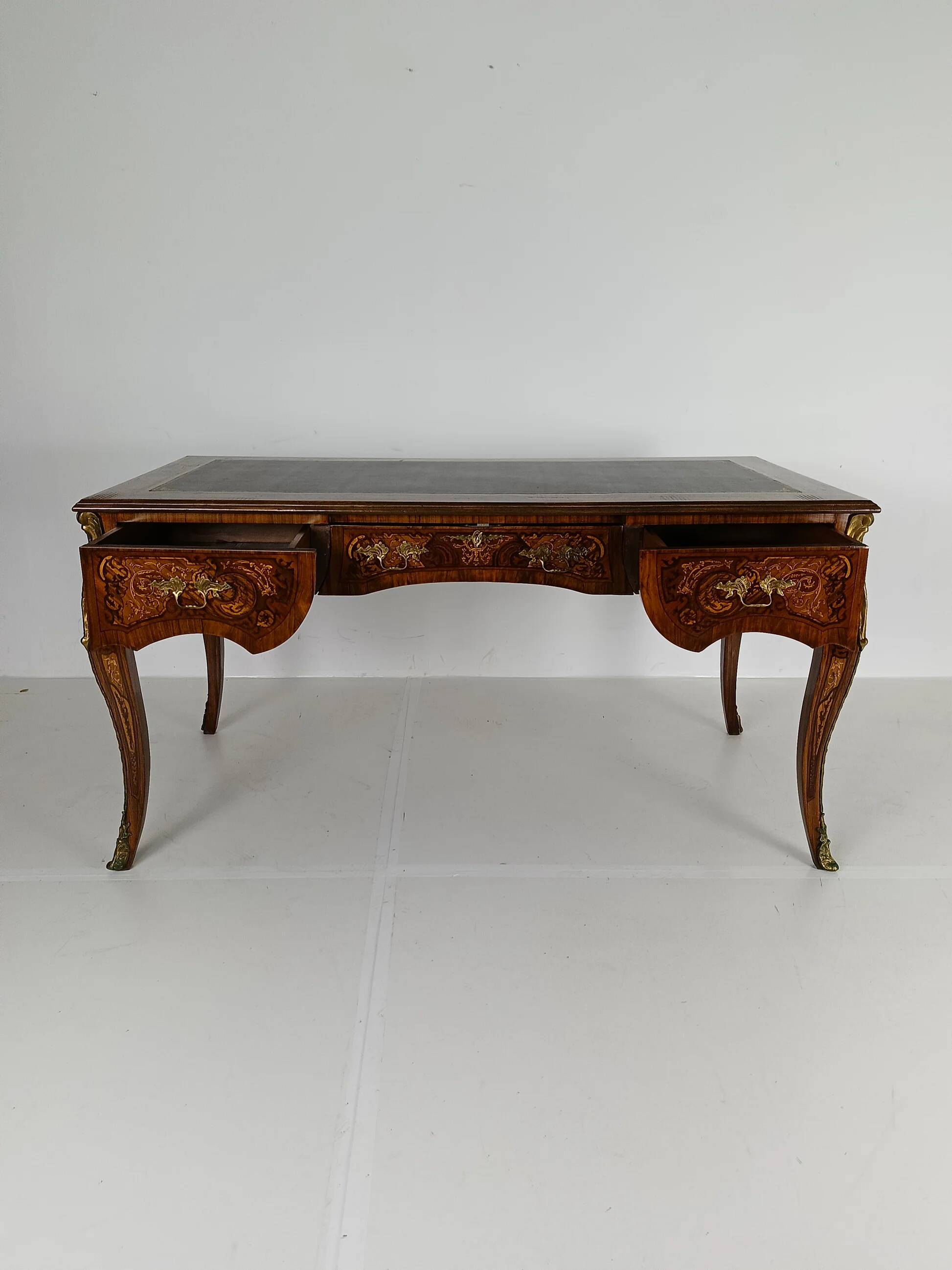 Louis XV style double-sided mahogany and rosewood flat desk