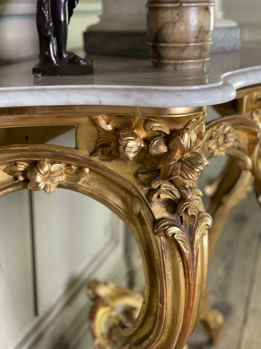 Louis XV style console table in gilded wood, 19th century