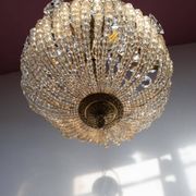 Lustre globe français en bronze et cristaux c. 1950 (35 cm)