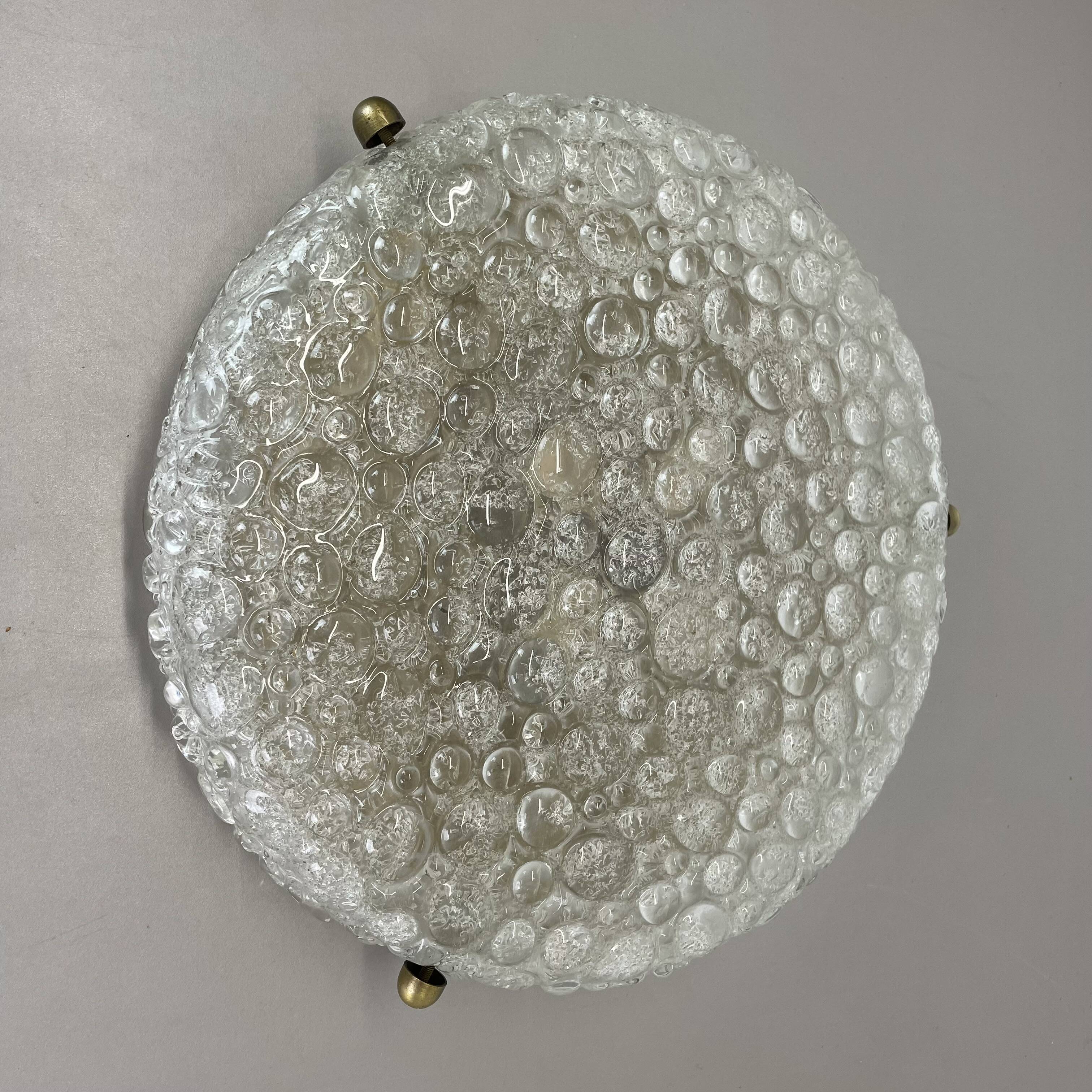Large 40cm Murano Ice Glass Flushmount Wall Light by Hillebrand Leuchten, 1