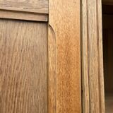 Parisian hotel wardrobe with bevelled mirror, solid raw oak, 1920.