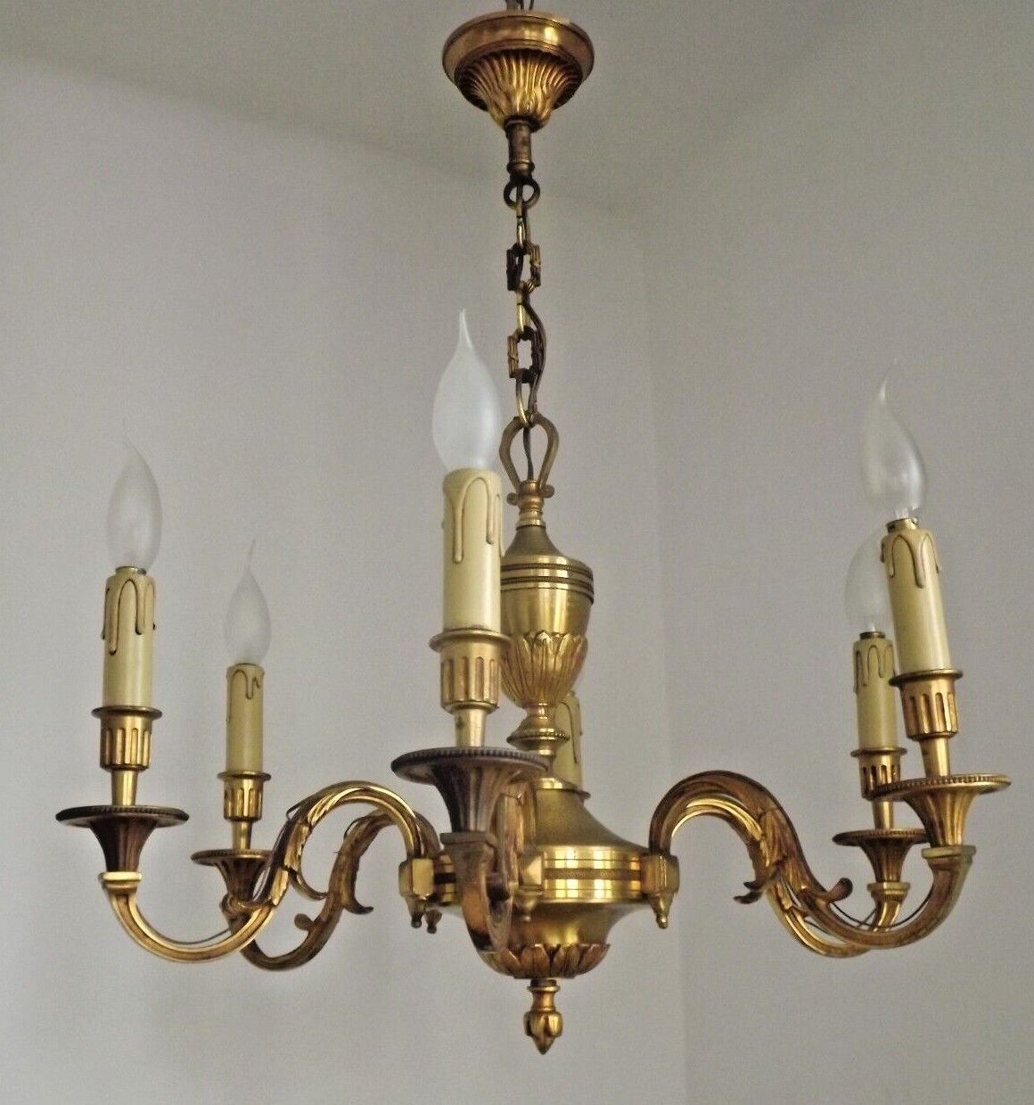 French art nouveau bronze empire style 6 lights chandelier