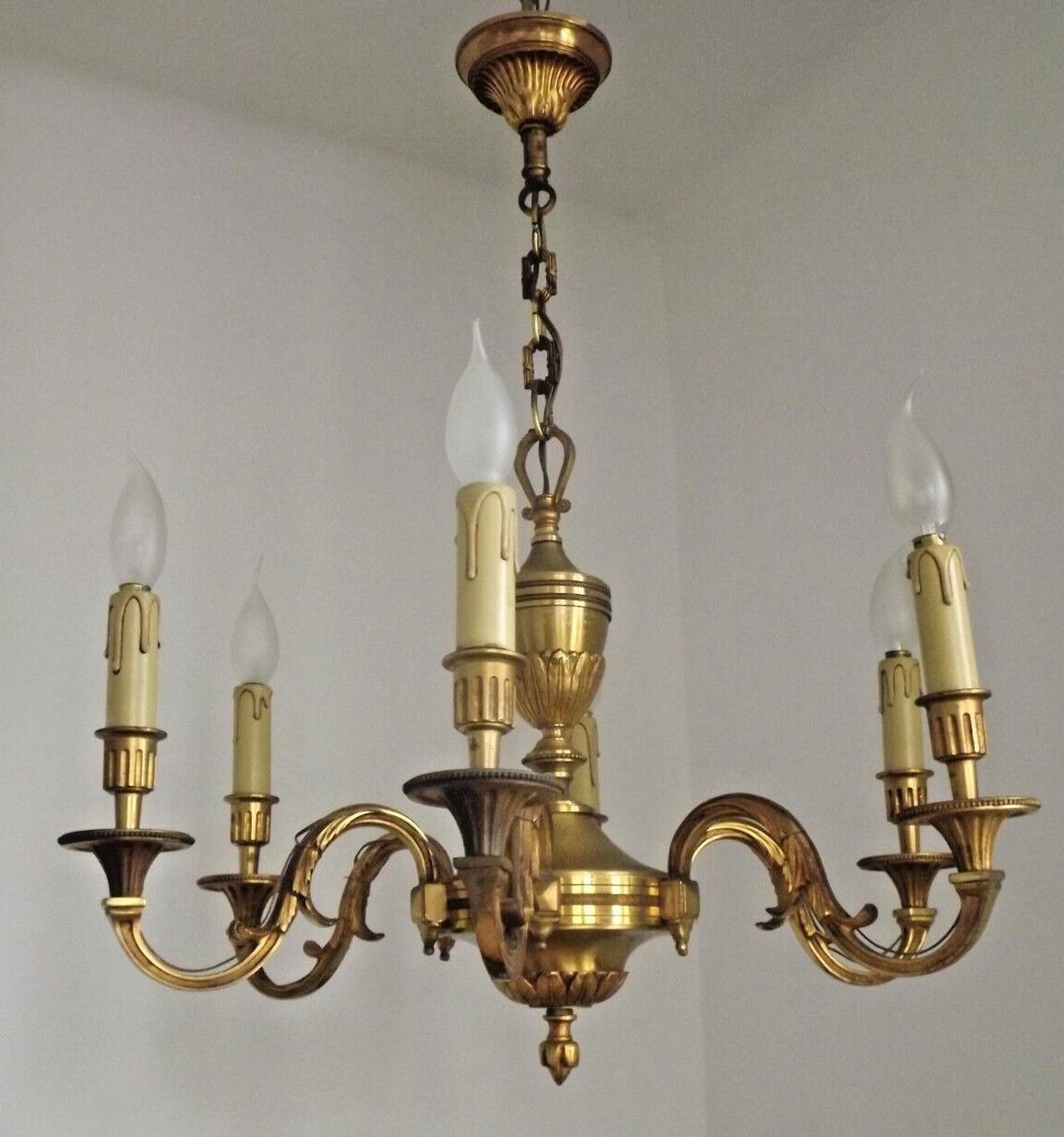 French art nouveau bronze empire style 6 lights chandelier