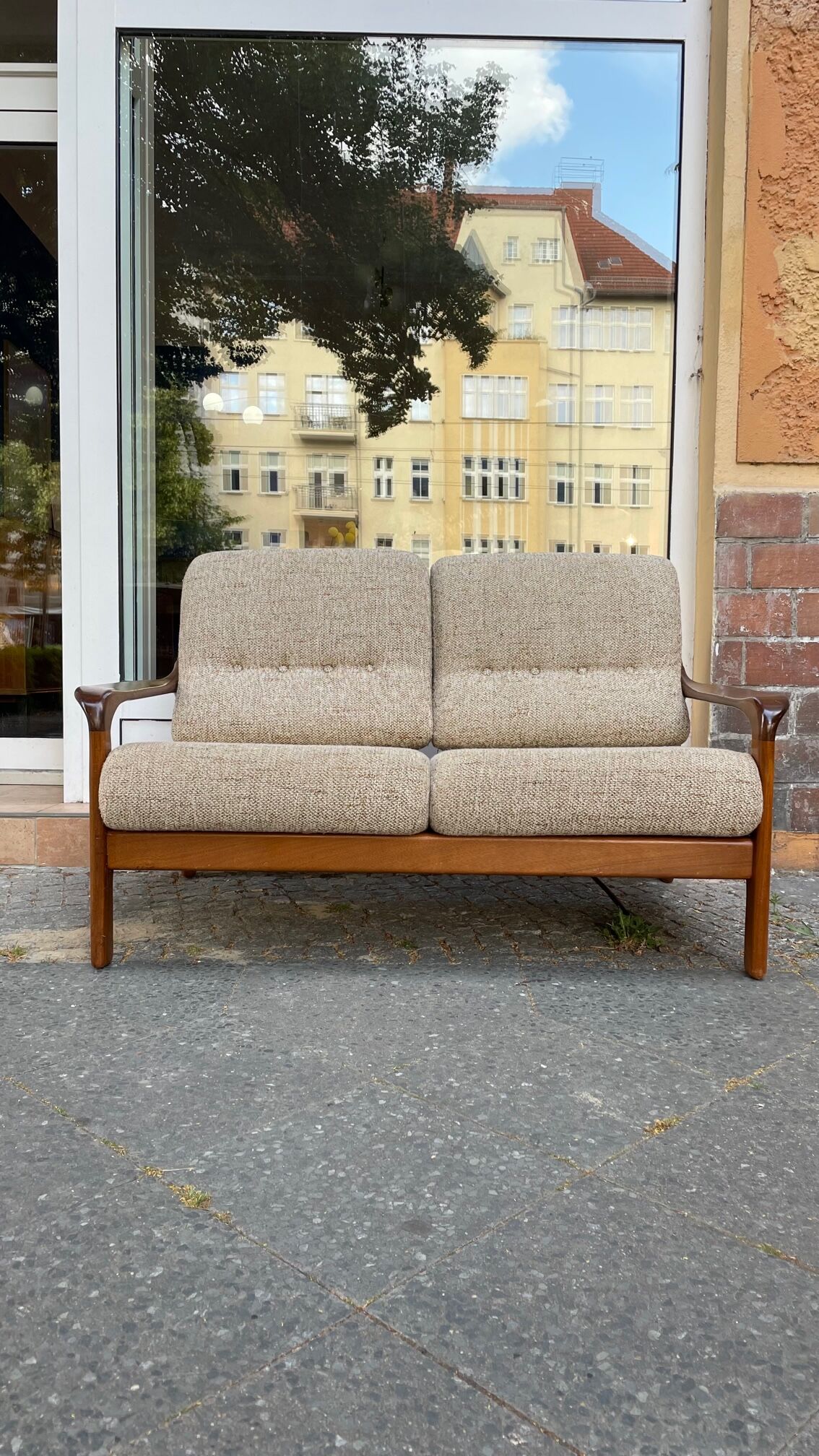 Teak and two-seater wool sofa from the 60s