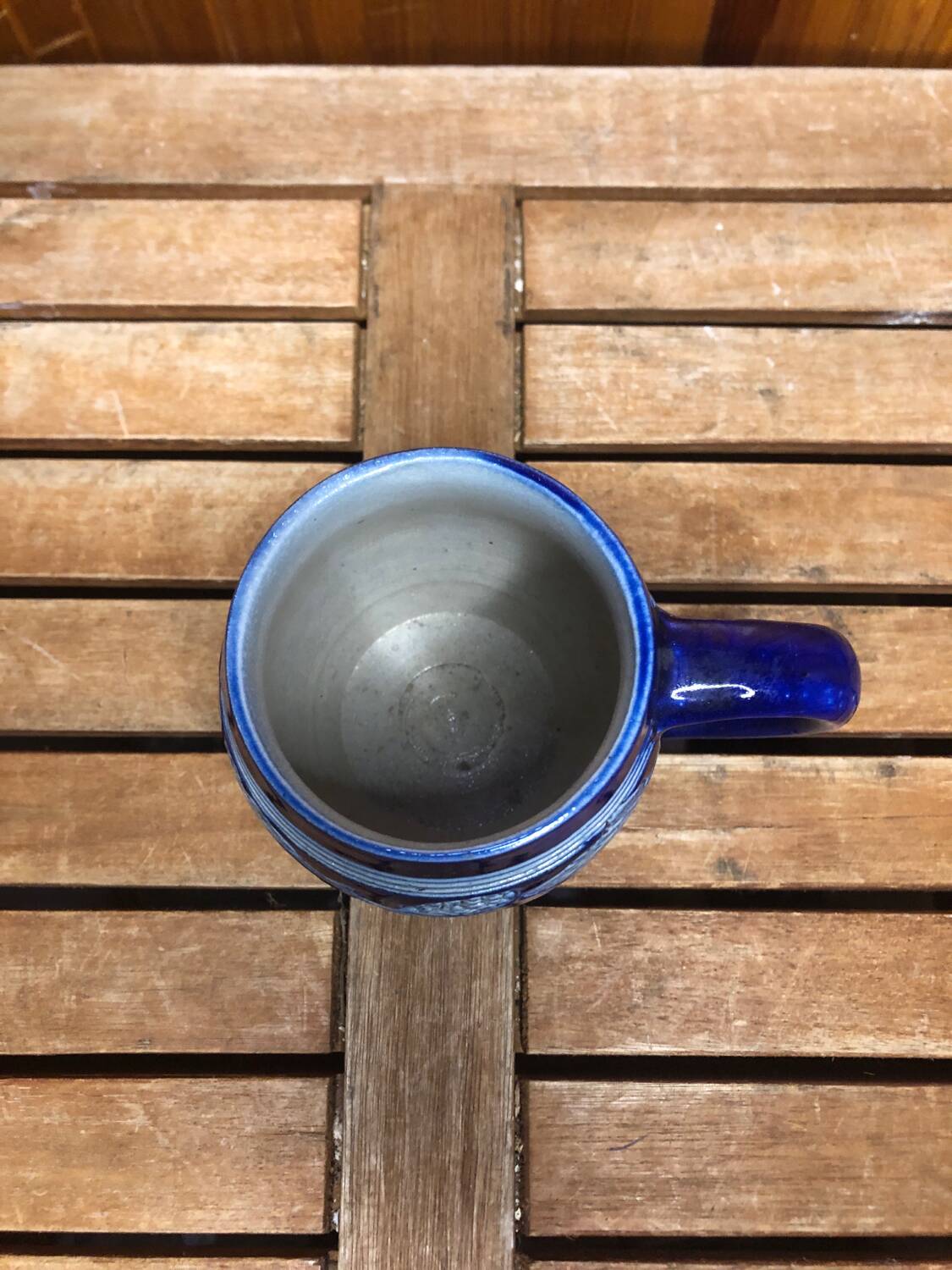 Old BETSCHDORF Tankard Gray Blue Stoneware Vintage Leaves Decor #A603