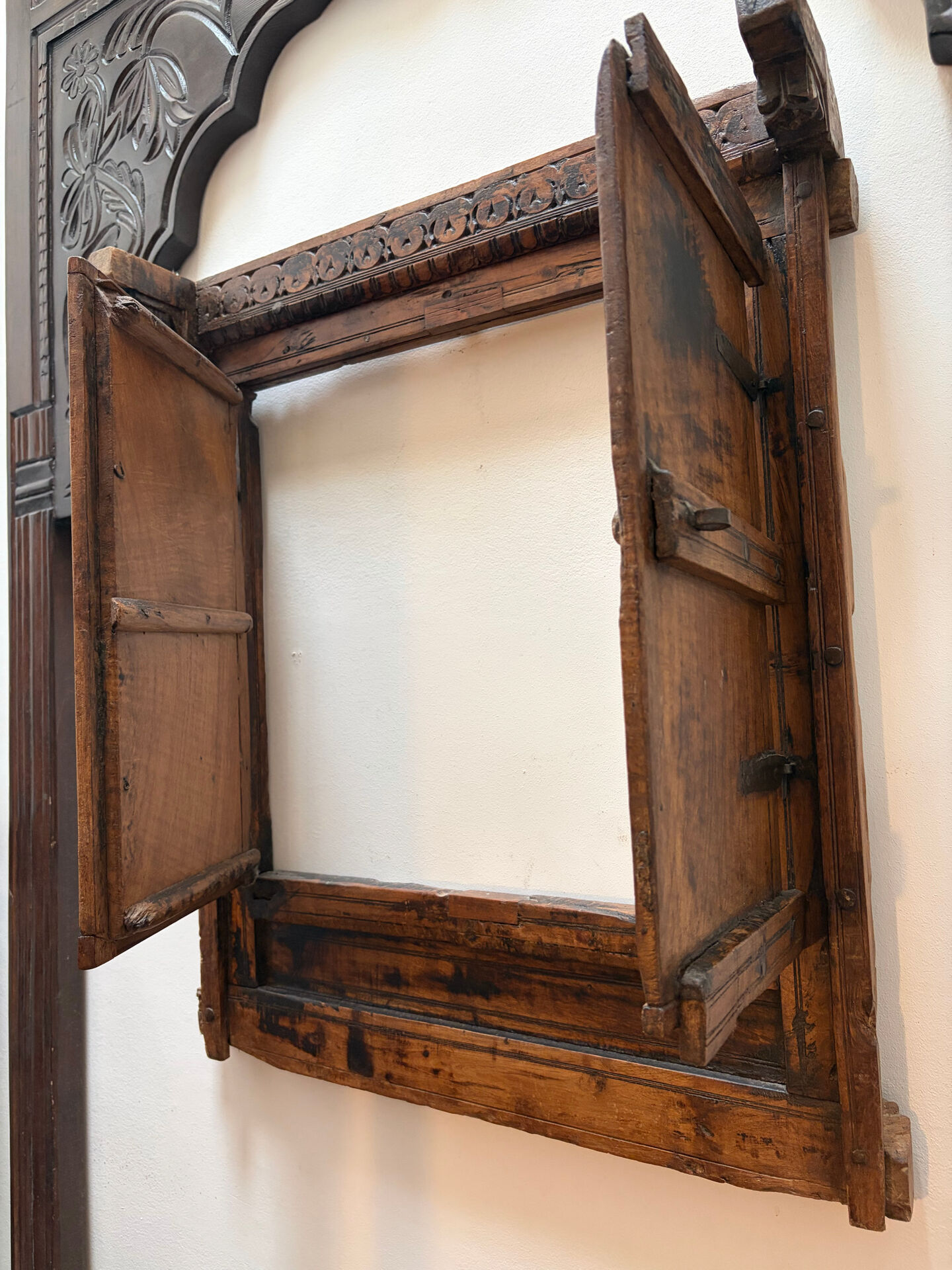 Old Indian carved wooden window