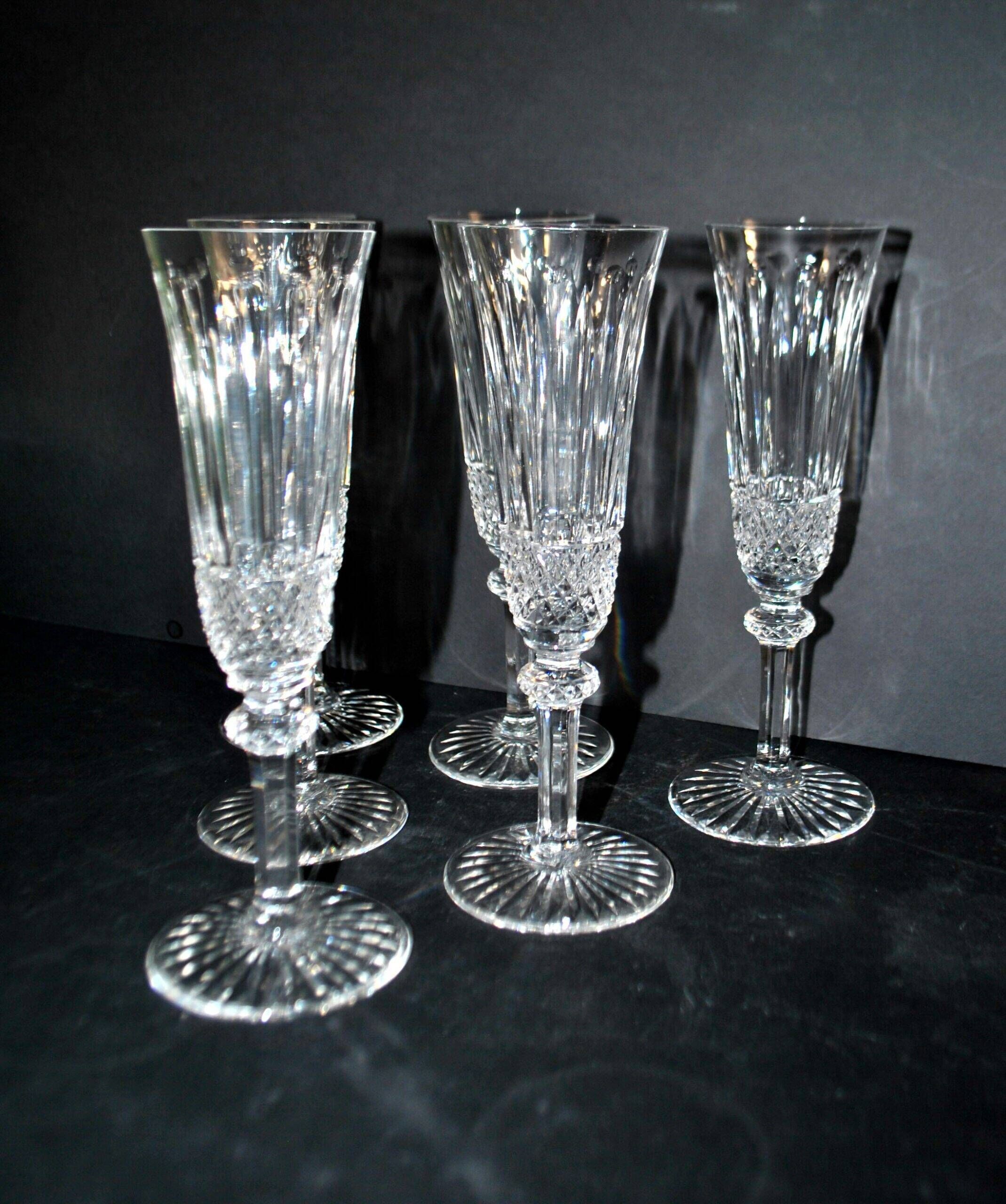 Saint-Louis set of 6 Tommy cut crystal champagne flutes signed H18.5