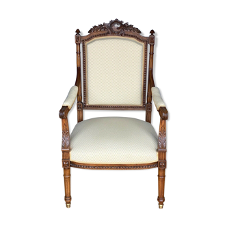 Fauteuil de style louis xvi napoleon iii en noyer tissu jaune pale