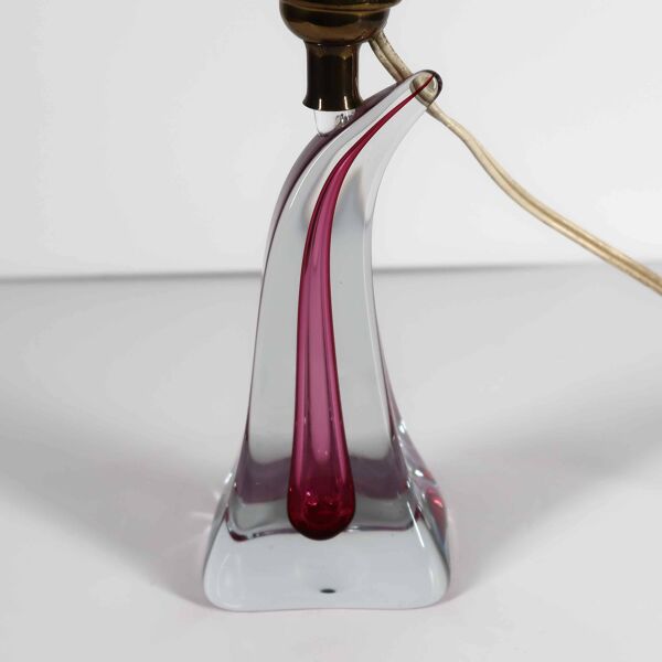 Lampe Val Saint Lambert cristal rose, Belgique, années 1960