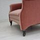 Canapé 2 places danois des années 1950, velours de mobilier rose saumon, pieds en bois de chêne.