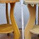 Pair of vintage velvet upholstered pedestal tables – 1950s, 44 cm high