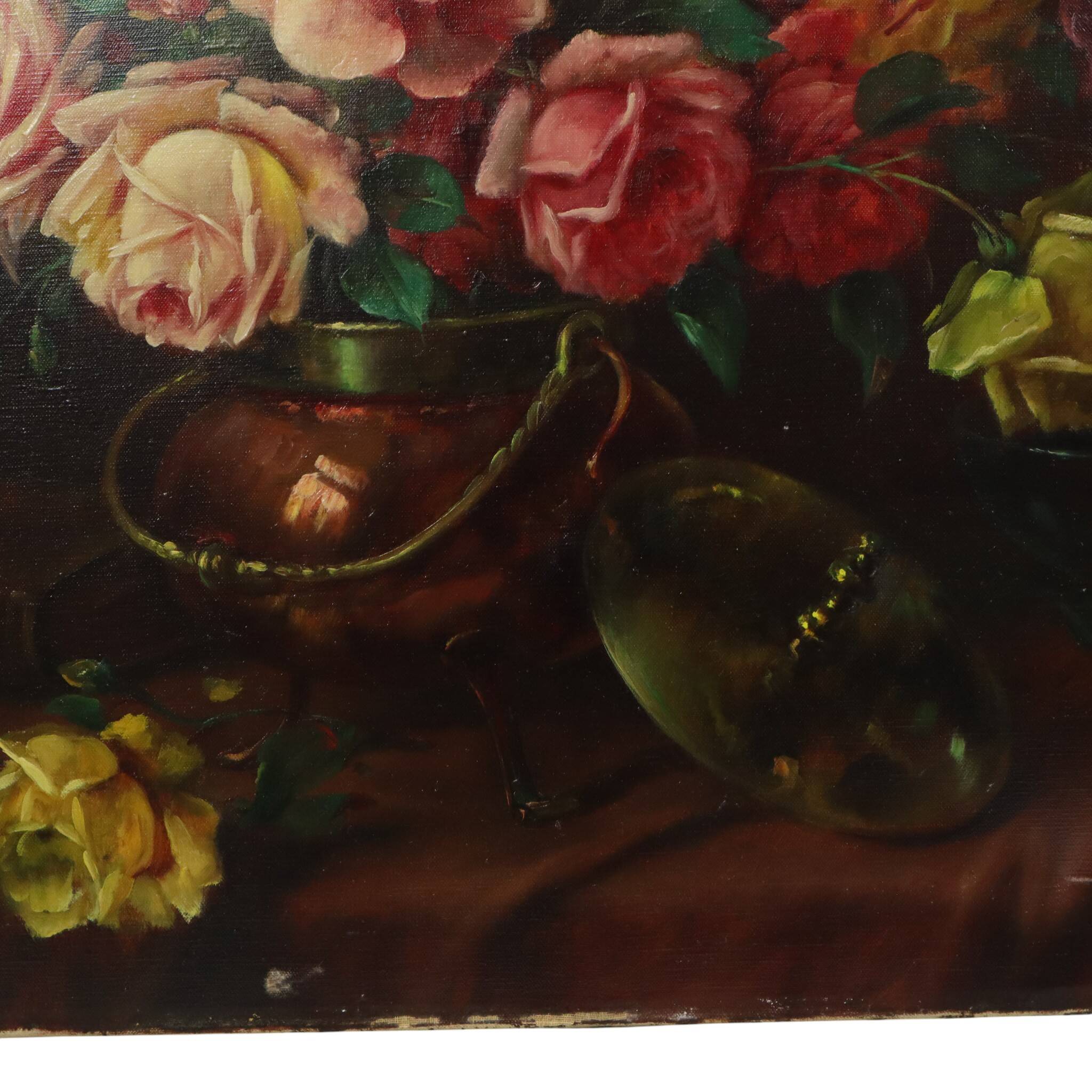 Large Flower Painting Still Life Roses Oil on Canvas 100x60cm