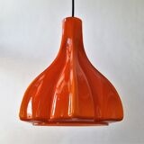 Flower shaped orange glass pendant lamp by peill & putzler, germany, 1970s