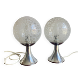 Pair of Mid-Century Chrome Table Lamps with Frosted Globe Shades – Space Ag
