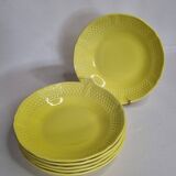 Ensemble de six assiettes creuses jaune grains de riz, "Bon vivant", Gien, 21 cm