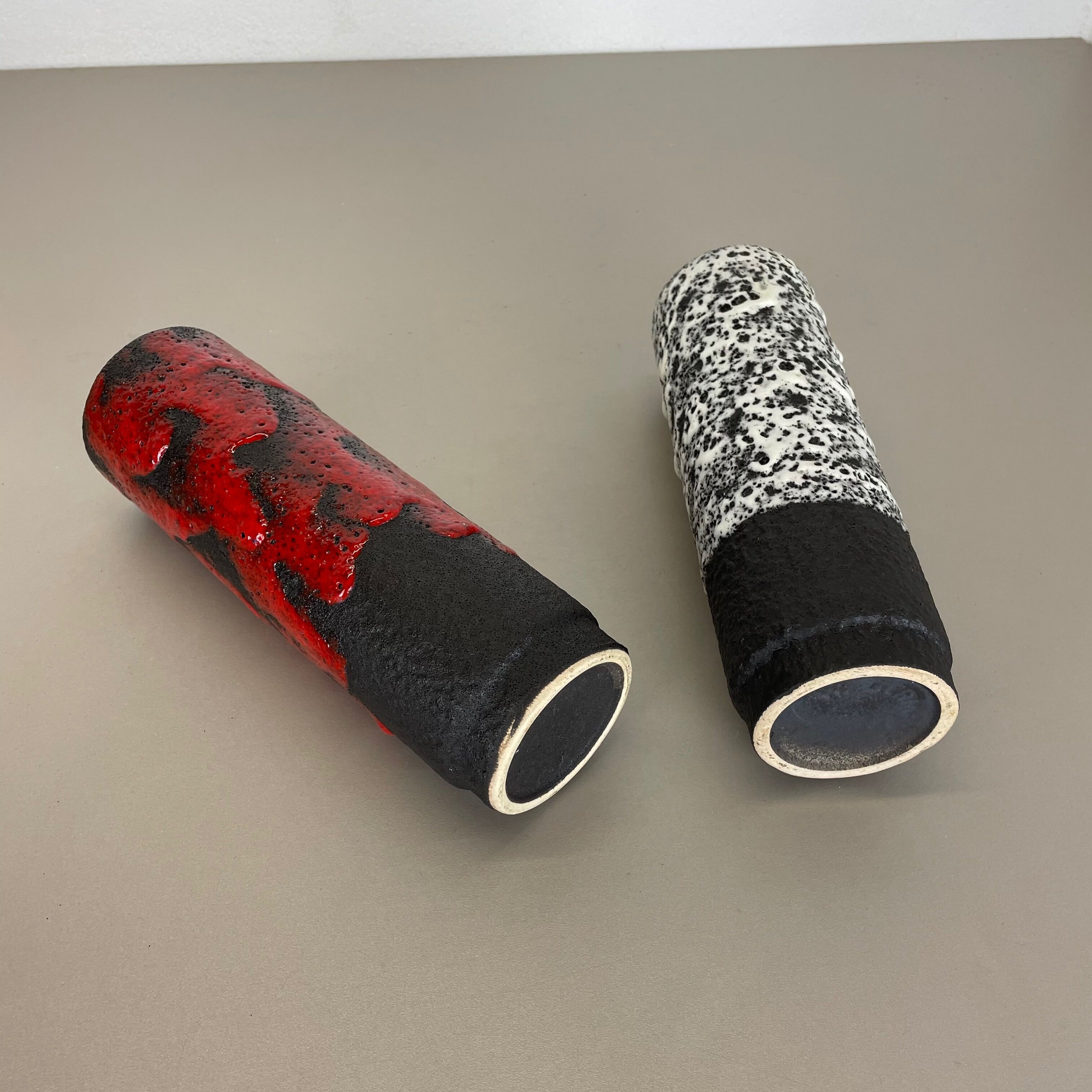 Set of Two Pottery Fat Lava Vases "Black-red-white" by Jopeko, Germany, 1970s