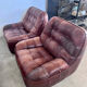 Ensemble canapé et 2 fauteuils vintage en cuir camel patchwork design années 70