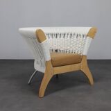 Handcrafted Italian lounge chair by Driade in wood, rope & leather, Italy, 1990s