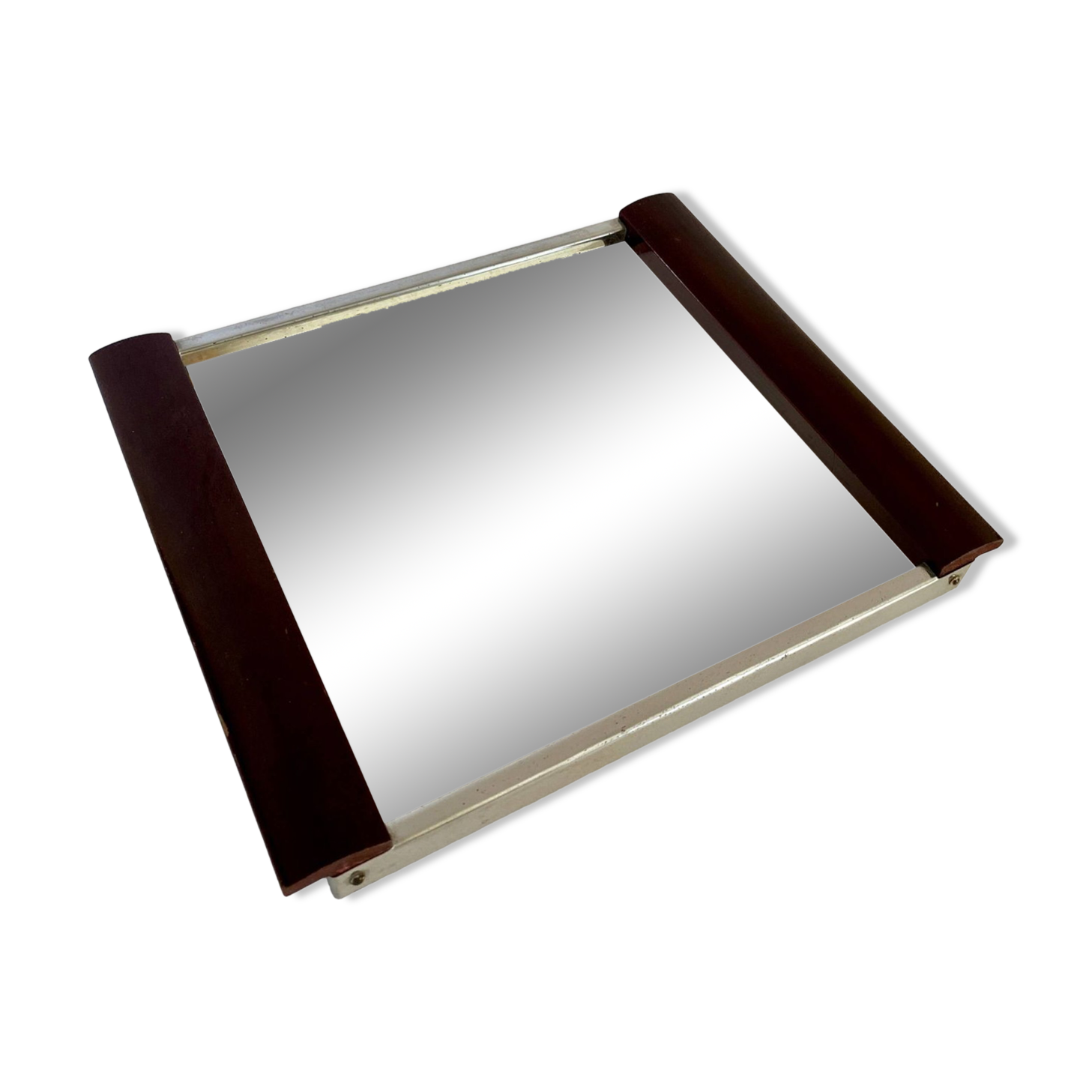 Art Deco tray, mirror, wood and metal
