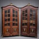 Pair of display cabinets in Louis XV style. Hand-painted in gold, carved from solid oak.