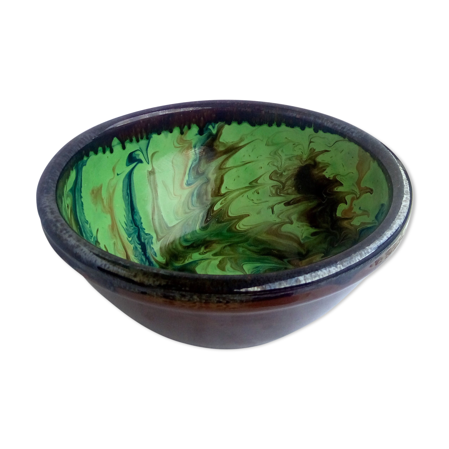 Salad bowl xl with green, blue and brown marbling