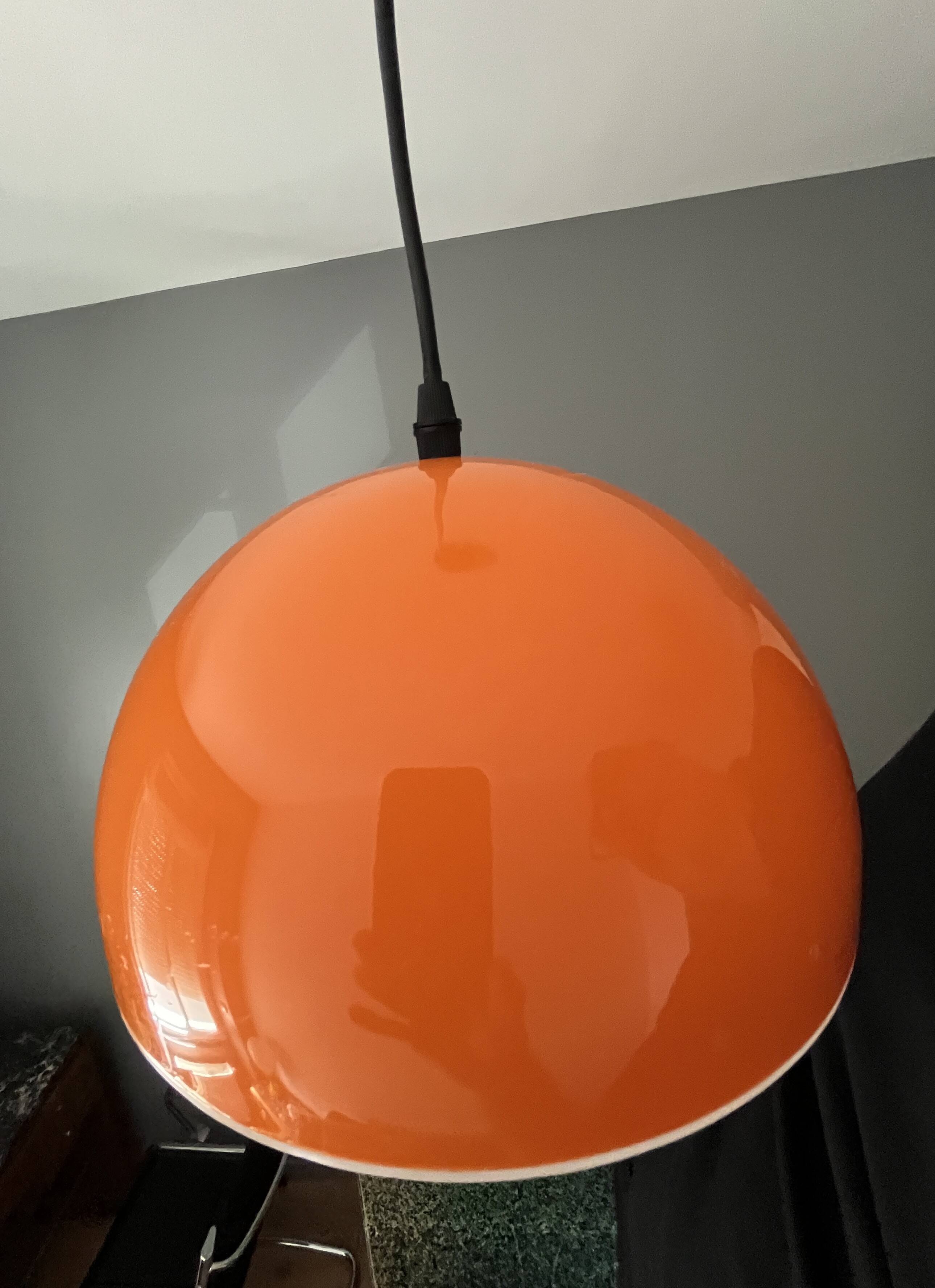 Plafonnier "champignon" orange et blanc vintage (1960-1970)