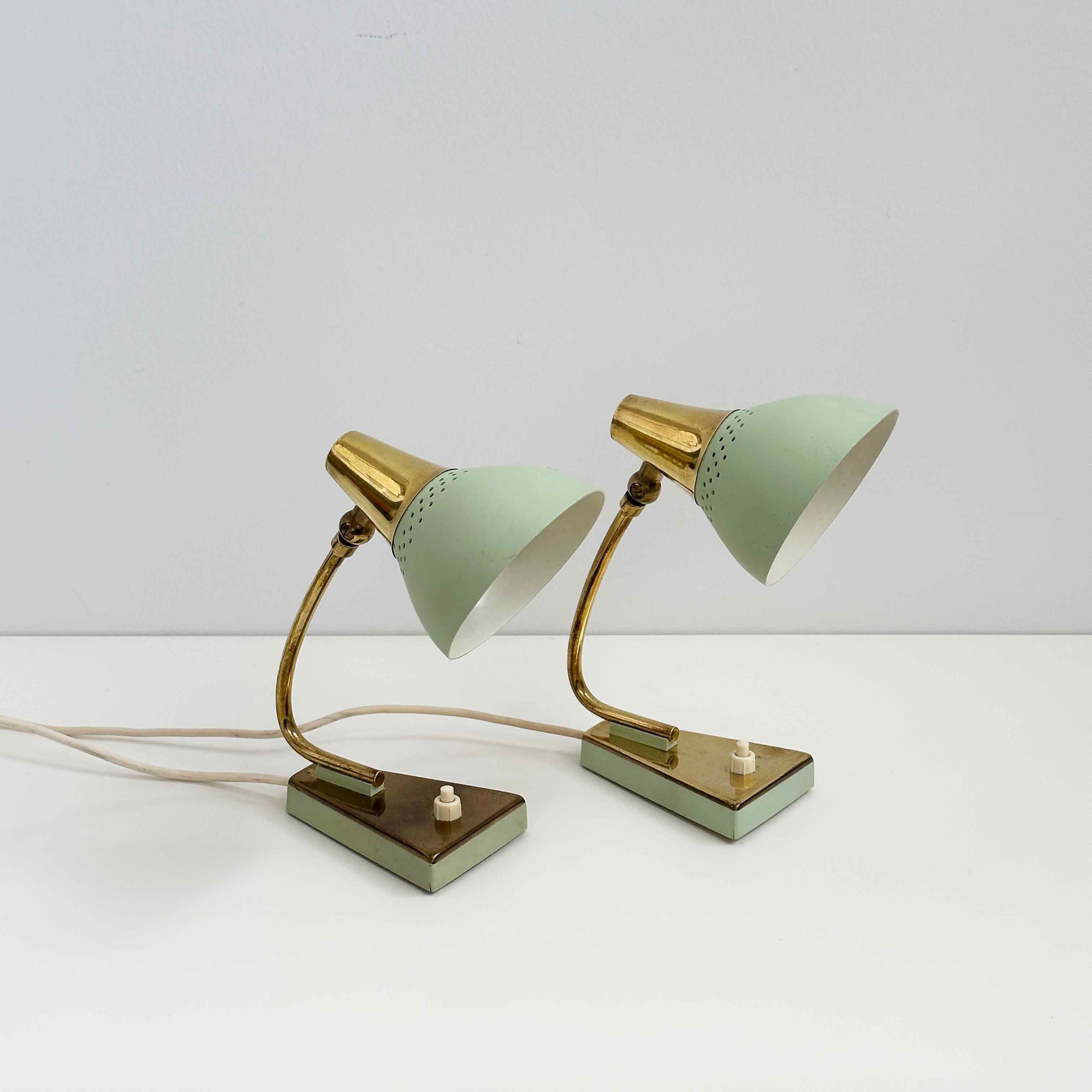Mid-century night lights in mint green and gold