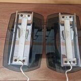 Pair of smoked glass wall lights - Veca editions, Fontana Arte - Design 1970