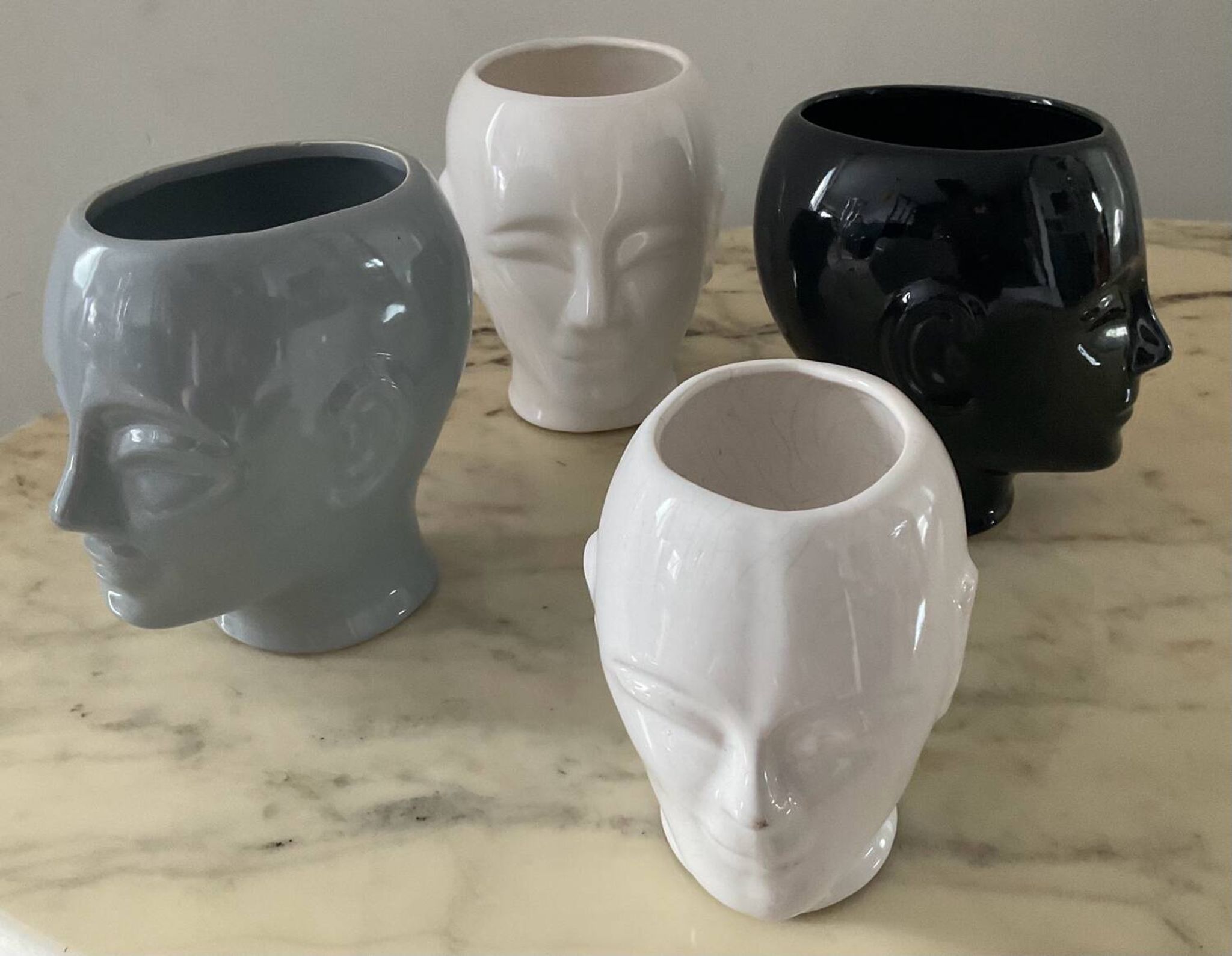Series of 4 vintage ceramic head vases from the 70s and 80s