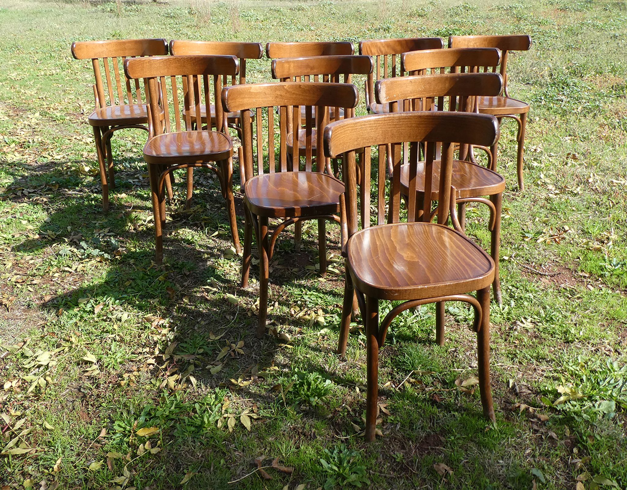 Lot de 11 chaises bistrot en bois courbé vintage