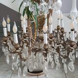 Lustre ancien en bronze et cristal