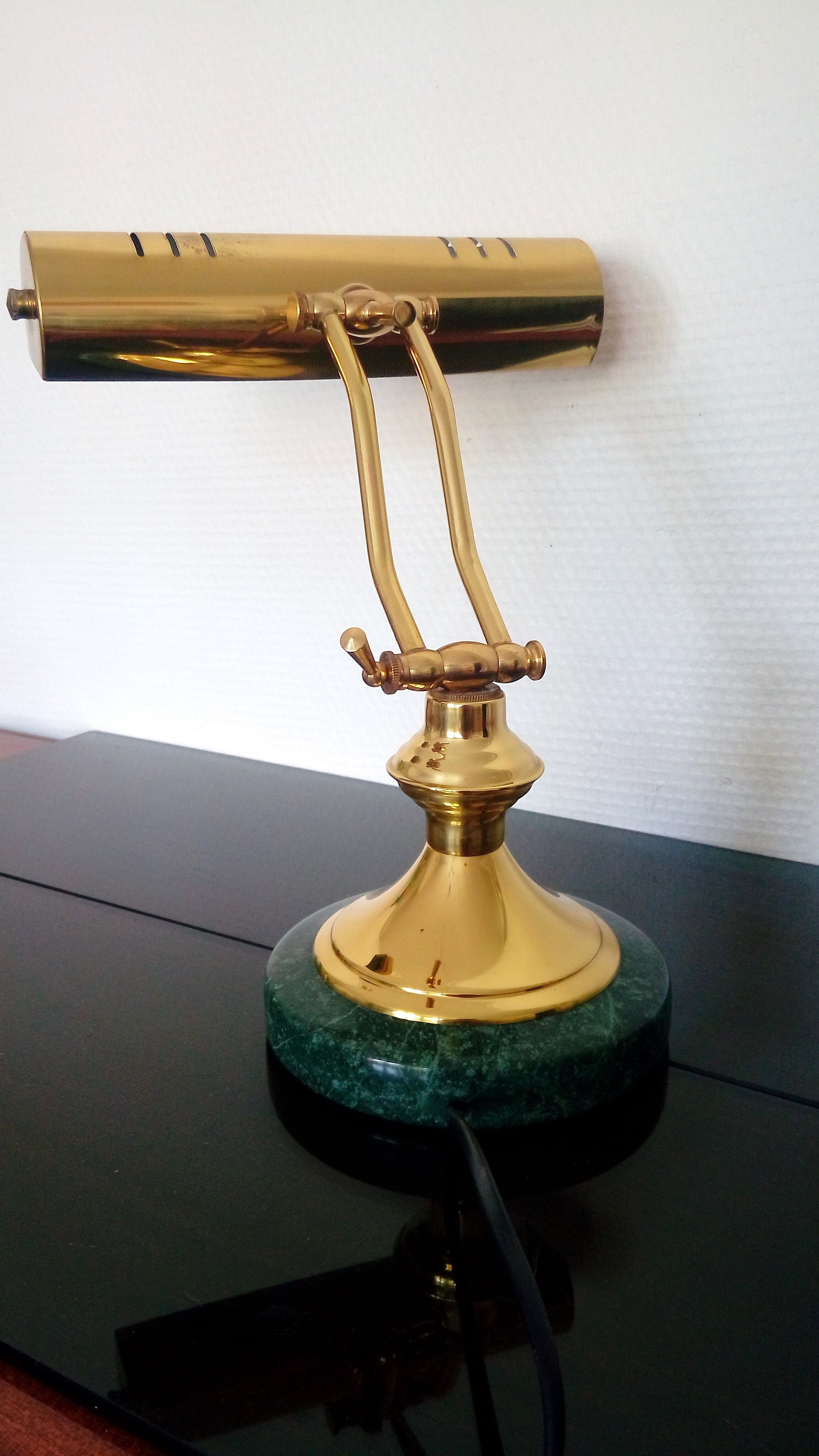 Lampe de notaire banquier ancienne laiton et marbre vert années 50 -