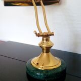 Lampe de notaire banquier ancienne laiton et marbre vert années 50 -