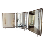 Miroir de barbier bois et laiton