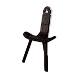 Spanish brutalist tripod chair in carved solid wood