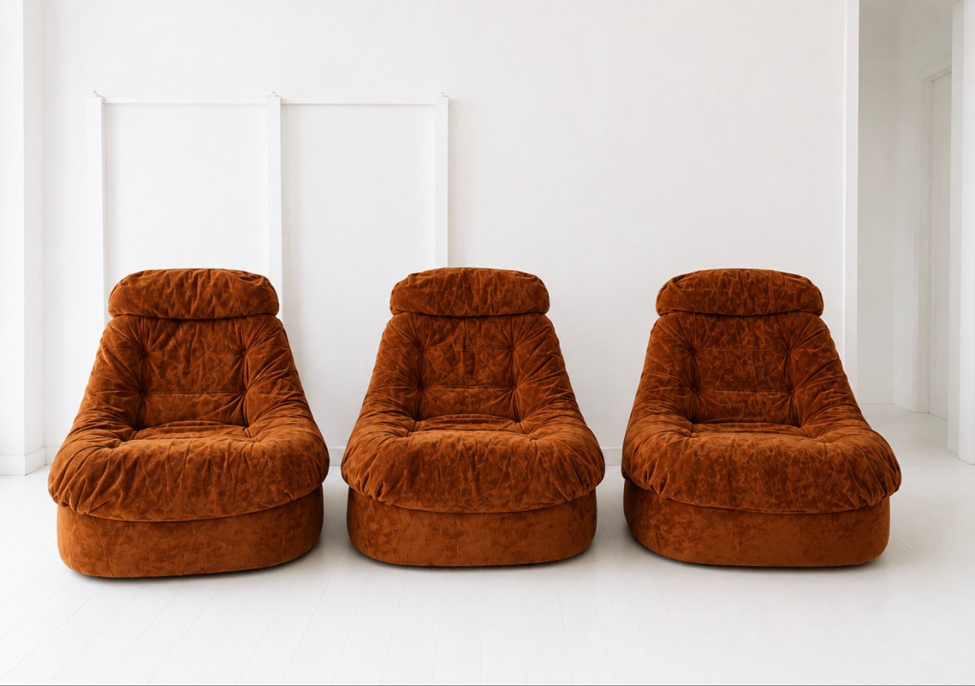 Vintage modular lounge chair trio in cognac velvet - Years