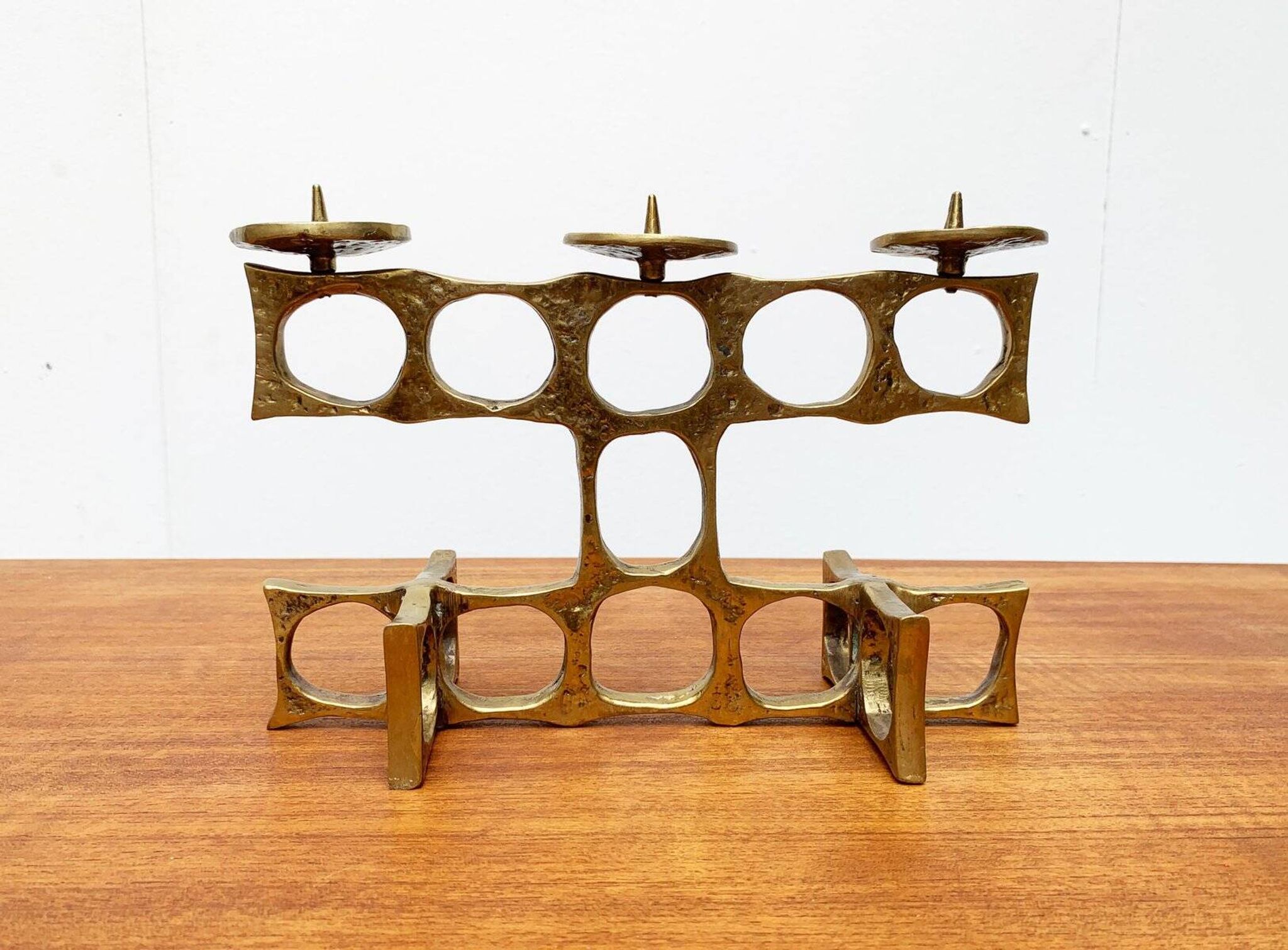 Brutalist metal candlestick from the mid-century by Heinz Goll