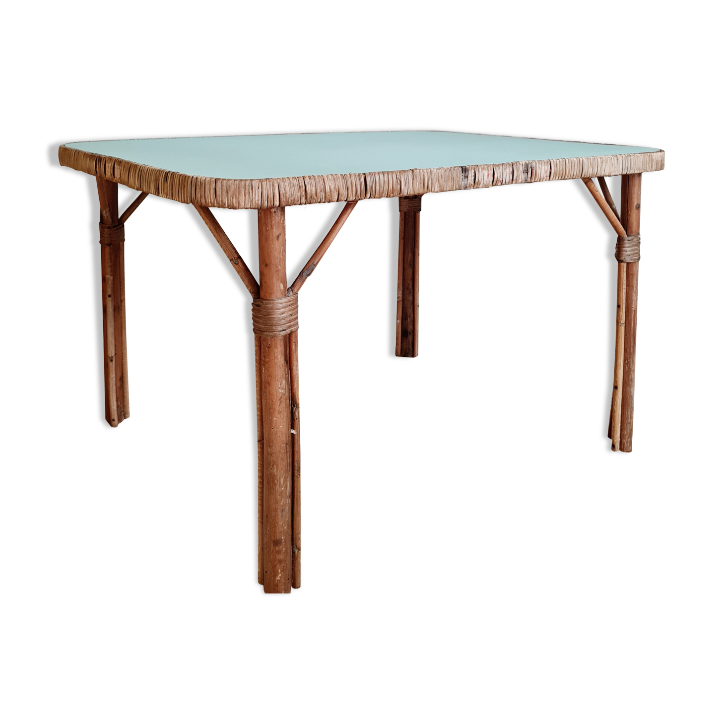 Rattan coffee table blue top