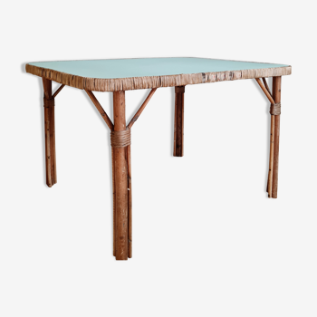 Rattan coffee table blue top